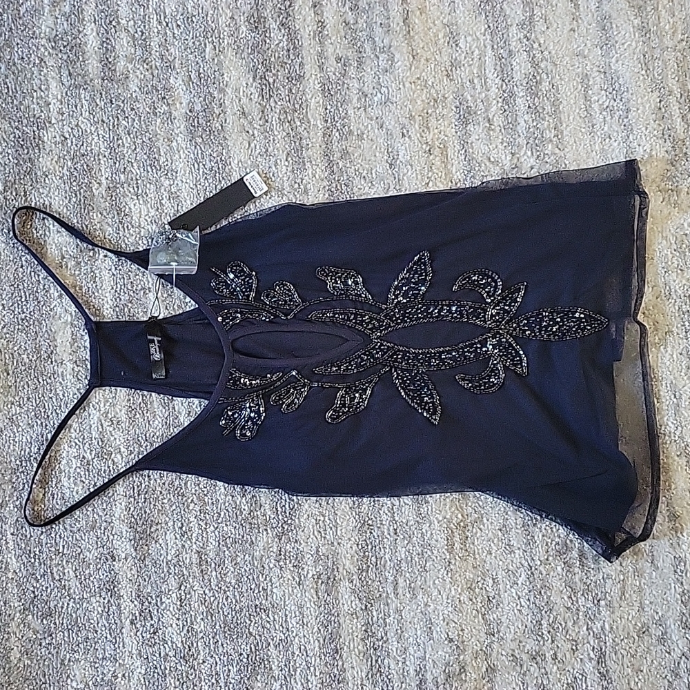 BKE Boutique navy blue sparkle tank top NWT